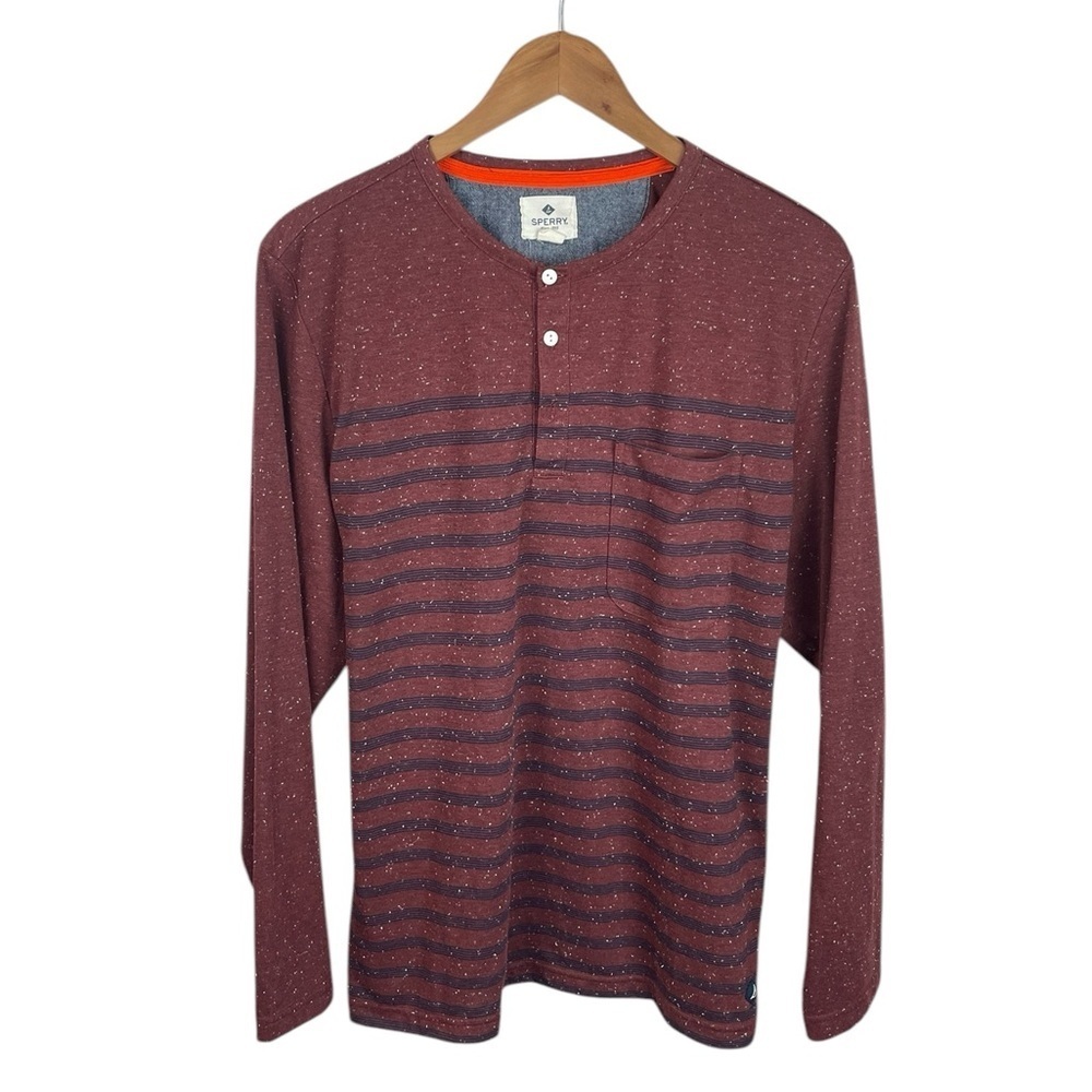 LS278 Sperry top cider preppy marled pocket, Henley LS T-shirt, XL ￼